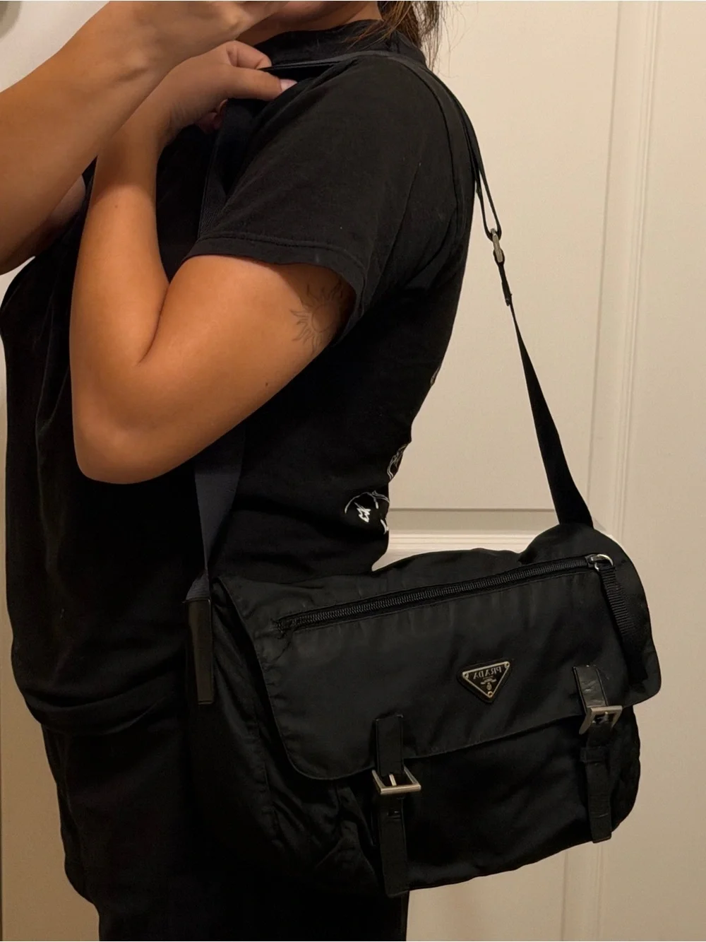 Prada Tessuto Black Nylon Messenger Bag